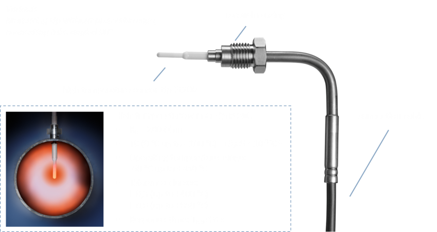 High temperature sensor (up to +850°C) for exhaust gas management (design example) - www.umweltsensortechnik.de